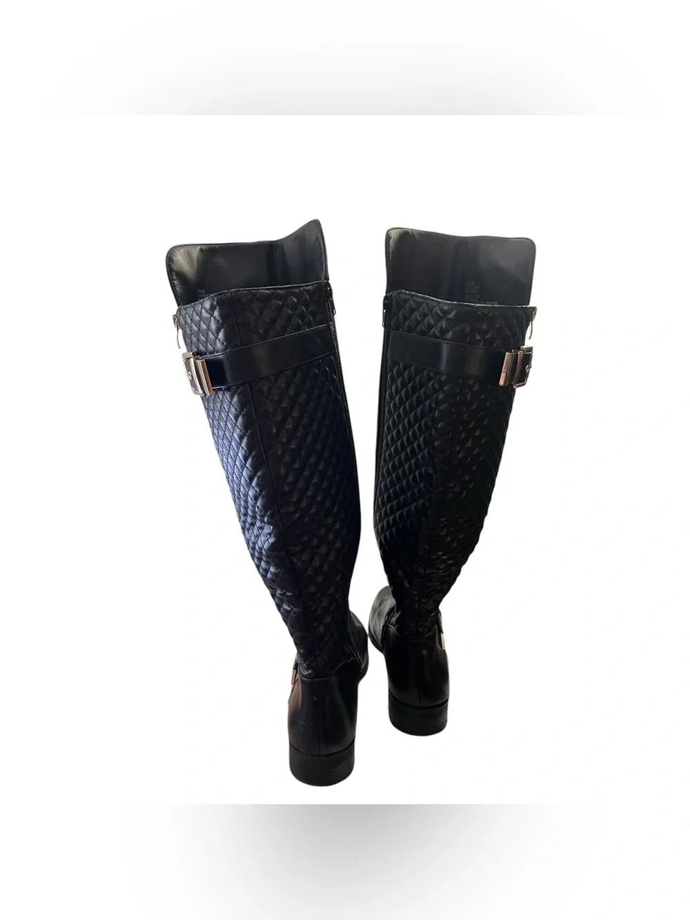 ShoeDazzle Cersei Riding Boots Quilted Side Zip Buckle Black 8